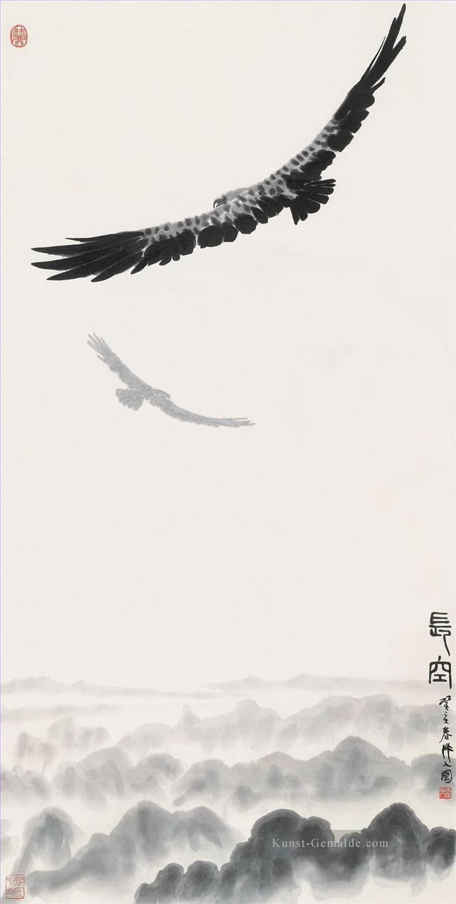 Wu zuoren Adler in Sky 1983 alte China Tintenvögel Ölgemälde